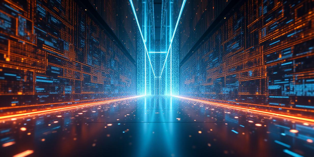 Abstract data visualization and futuristic lab environment